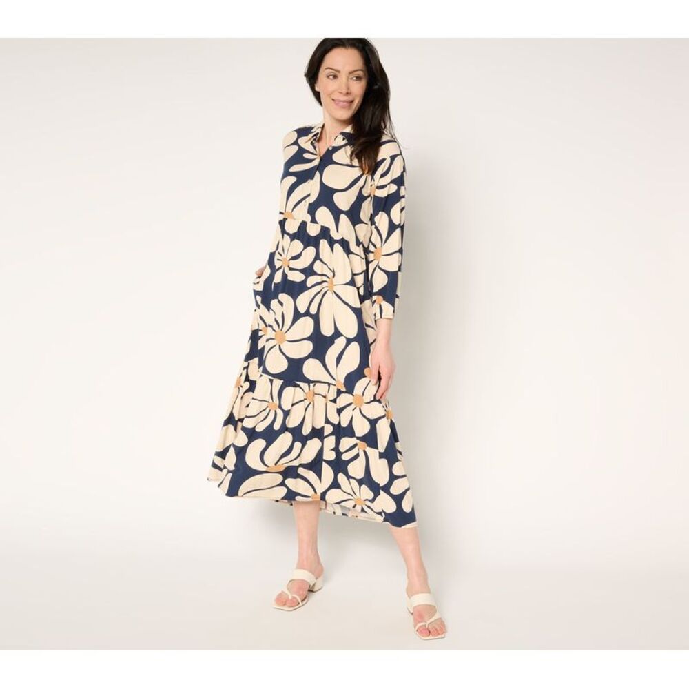 Studio Park Women's Petite Dress 2XP Printed Tiered Midi Multi-colored